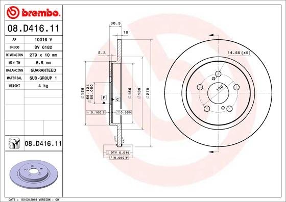 08.D416.11 BREMBO (Германия) Гальмівний диск BREMBO