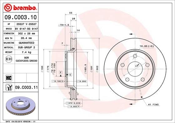 09.C003.11 BREMBO (Германия) Гальмівний диск BREMBO