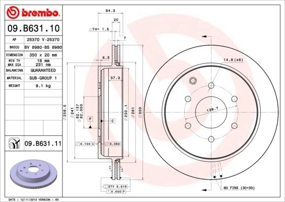 09.B631.11 BREMBO (Германия) Гальмівний диск BREMBO