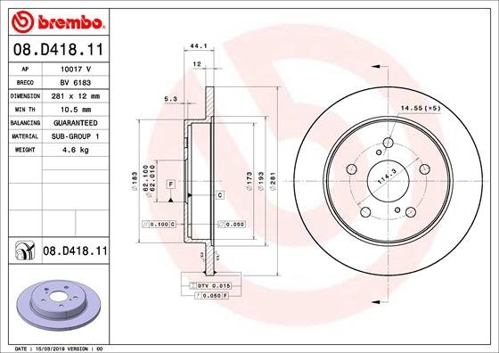 08.D418.11 BREMBO (Германия) Тормозной диск BREMBO