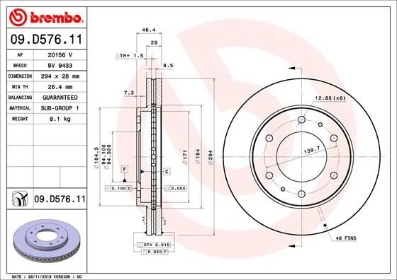 09.D576.11 BREMBO (Германия) Гальмівний диск BREMBO