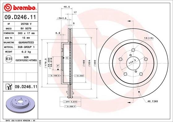 09.D246.11 BREMBO (Германия) Тормозной диск BREMBO