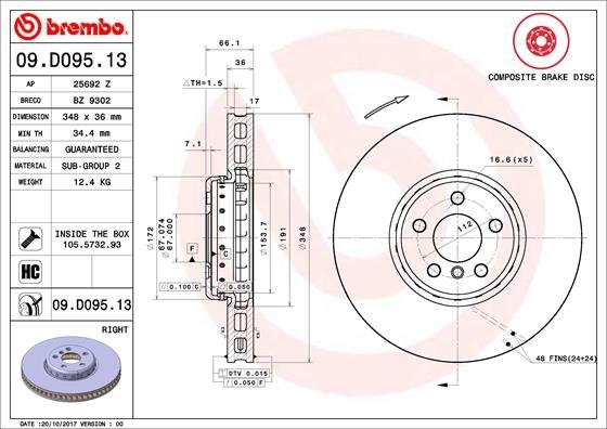 09.D095.13 BREMBO (Германия) Гальмівний диск BREMBO