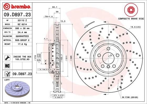 09.D897.23 BREMBO (Германия) Тормозной диск BREMBO