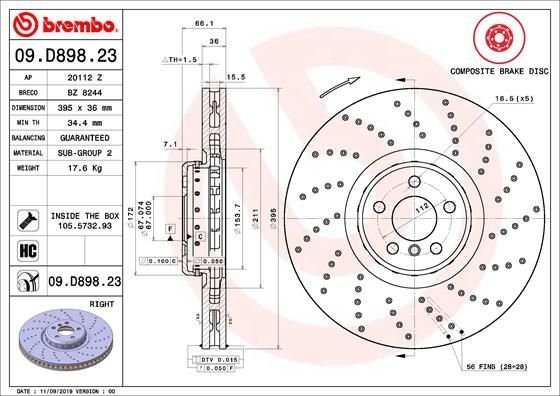 09.D898.23 BREMBO (Германия) Гальмівний диск BREMBO