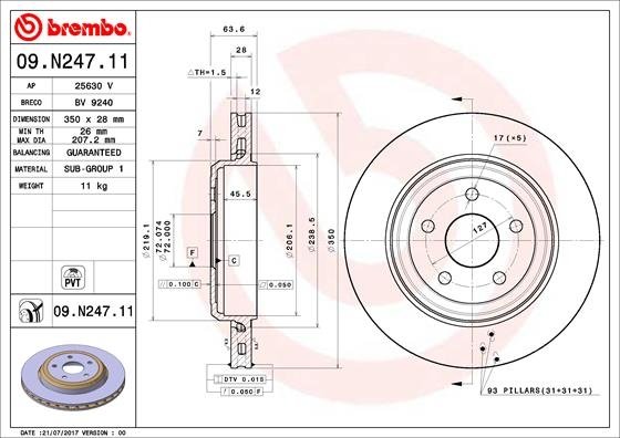 09.N247.11 BREMBO (Германия) Тормозной диск BREMBO