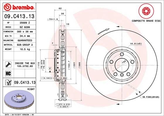 09.C413.13 BREMBO (Германия) Тормозной диск BREMBO