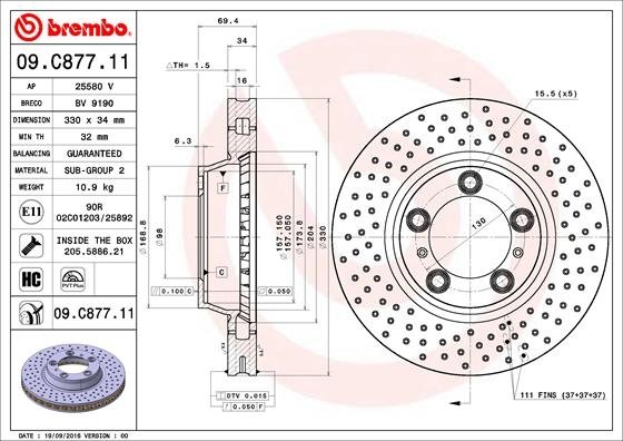 09.C877.11 BREMBO (Германия) Тормозной диск BREMBO