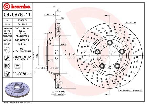 09.C878.11 BREMBO (Германия) Гальмівний диск BREMBO