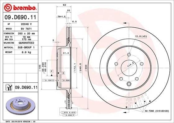 09.D690.11 BREMBO (Германия) Гальмівний диск BREMBO