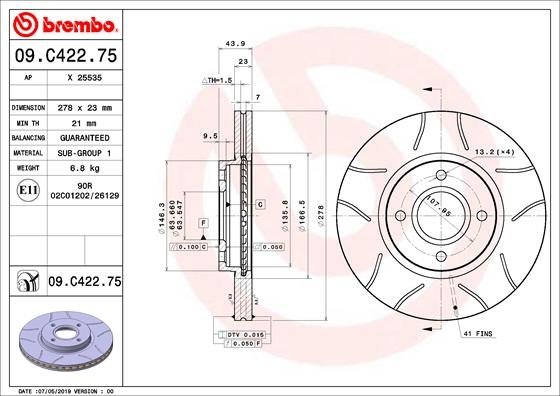 09.C422.75 BREMBO (Германия) Тормозной диск BREMBO