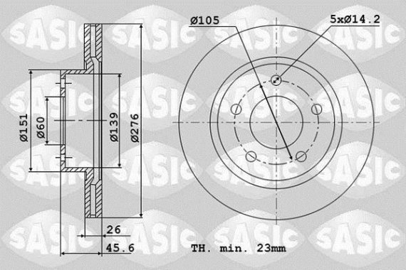 6106204 SASIC Диск тормозной CHEVROLET Aveo, OPEL передн. (компл. 2 шт.) (пр-во SASIC)