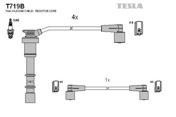 T719B TESLA (Чехия) Комплект кабелiв запалювання TESLA