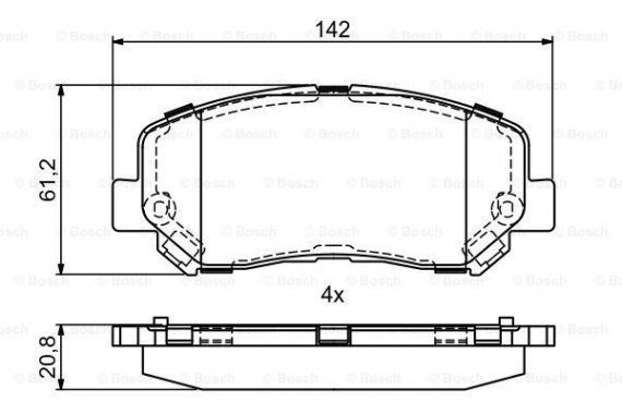 0986495405 BOSCH Комплект гальмівних колодок з 4 шт. дисків