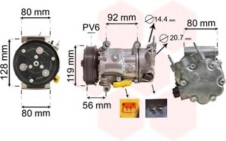 0900K255 Van Wezel Компресор кондиціонера CITROEN BERLINGO/ PEUGEOT 207,208 (вир-во Van Wezel)