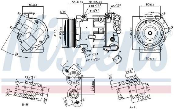 890324 NISSENS (Дания) Компрессор кондиціонера PEUGEOT 3008 (2009) 2.0 BLUEHDI/HDI NISSENS