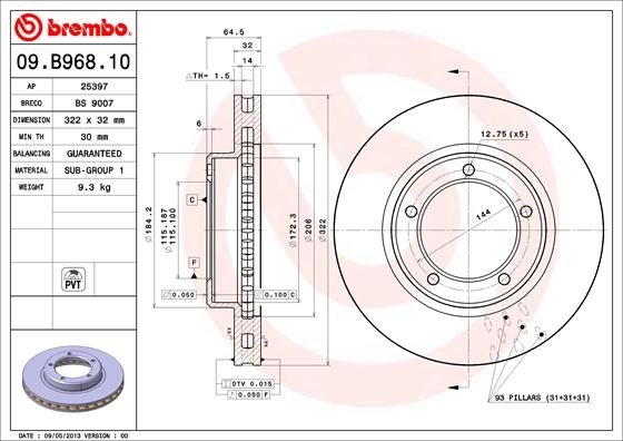 09.B968.11 BREMBO (Германия) Гальмівний диск BREMBO