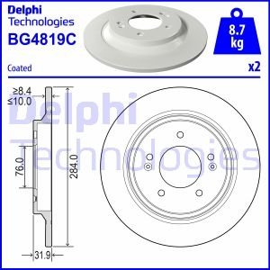 BG4819C DELPHI Диск гальмівний HYUNDAI Sonata LF 14-20, Creta SU2 20-, Grandeur HG 11-16, i-30 PD 17-, Ioniq AE 16-22, Kona OS 17-; KIA Optima TF 10-16, Optima JF 15-20, Soul PS 14-19, Ceed CD 18-, Niro DE 16-, XCEED 19-