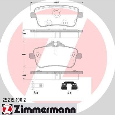 25215.190.2 Zimmermann Колодки тормозные (с к-т ботов и прижимными пластинами)