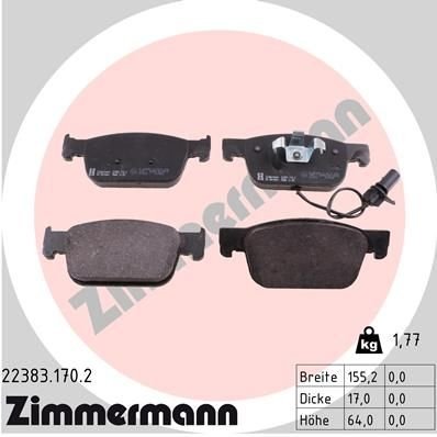 22383.170.2 Zimmermann Колодки гальмівні дискові, к-кт